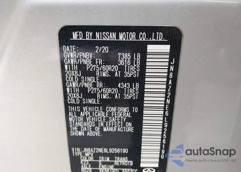 2020 Infiniti Qx80 Luxe Awd z USA, uszkodzony, nr VIN JN8AZ2NE6L9256190